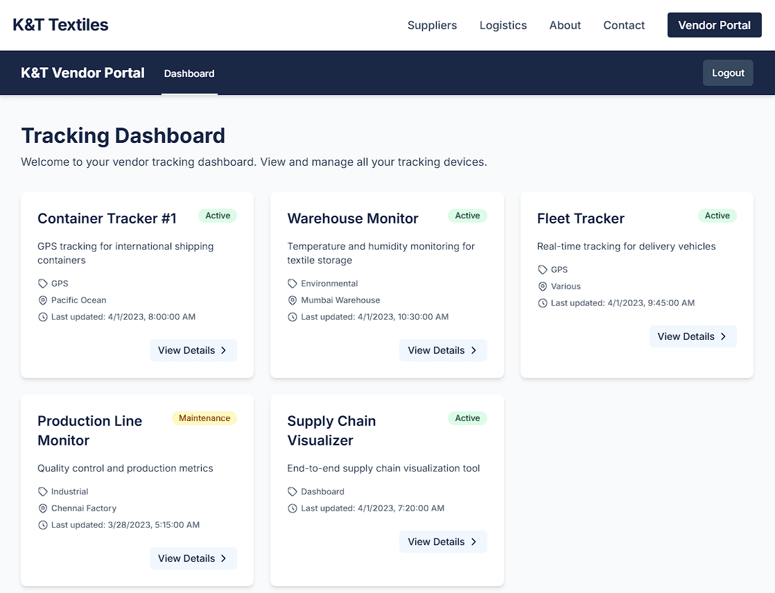 K&T Textiles Vendor Portal Dashboard